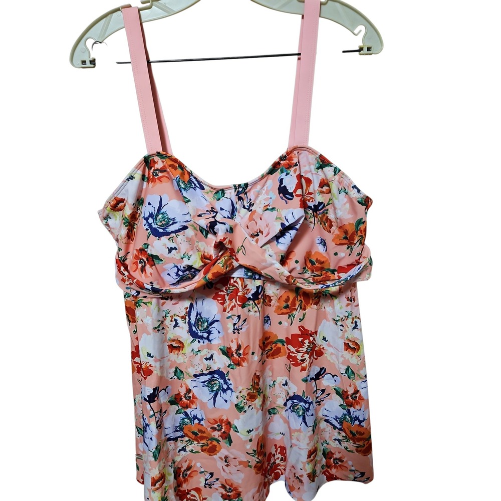 Floral Twist Front Tankini Swimsuit Set Pink Boy Short Bottoms 2 Piece Set 0644